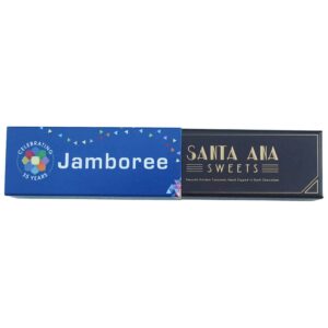 Sleeved, three piece box of Santa Ana Sweets chocolate covered salted caramels