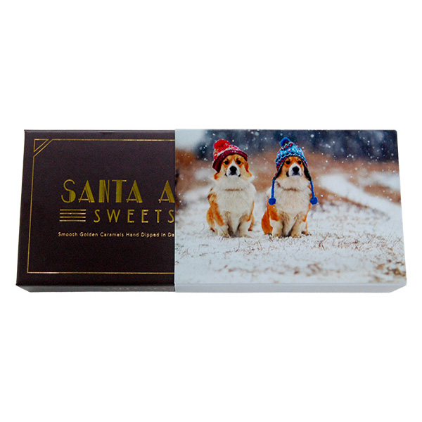 Personalized, Sleeved, Six piece box of Santa Ana Sweets chocolate covered salted caramels | Santa Ana Sweets